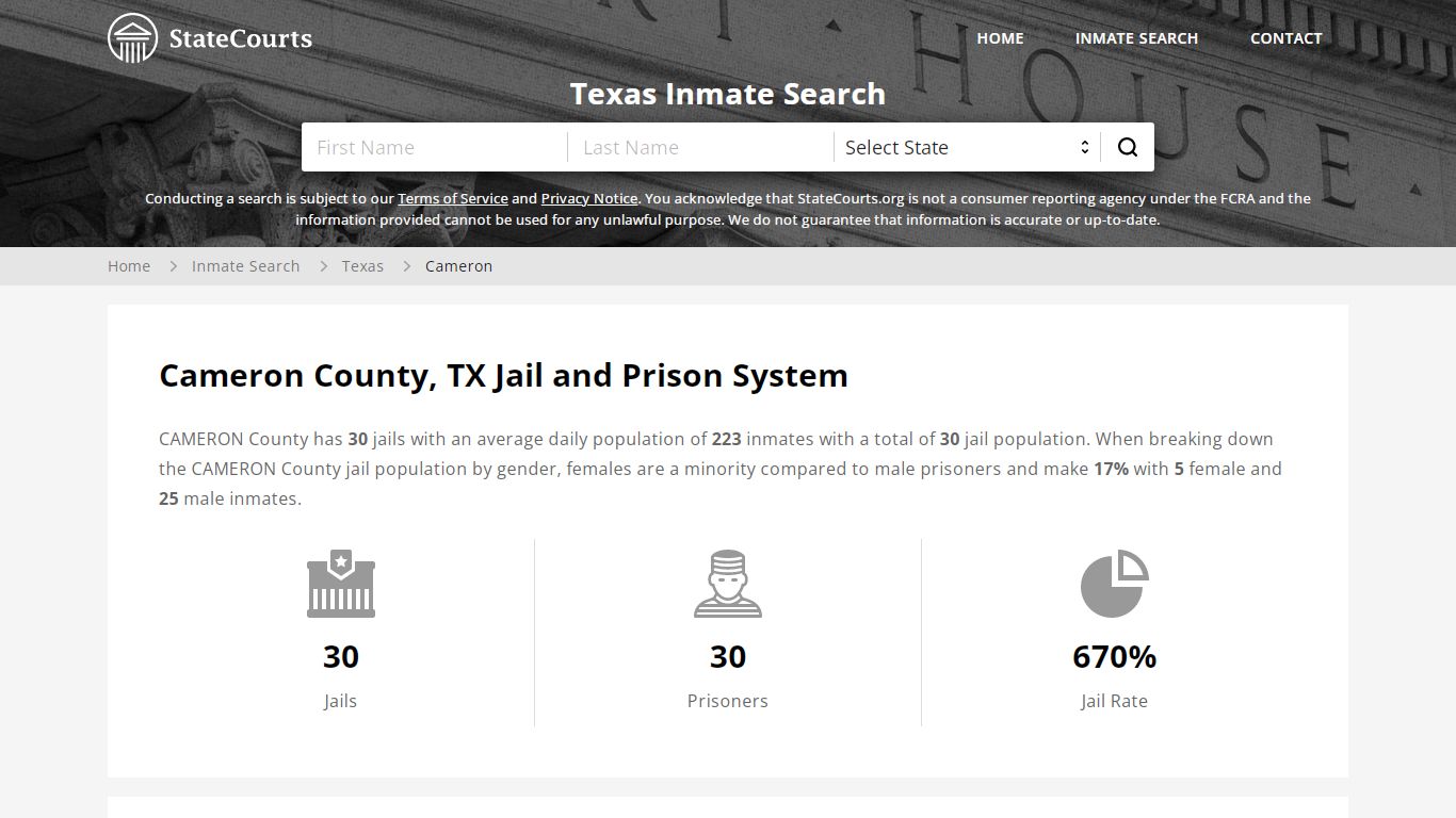 Cameron County, TX Inmate Search - StateCourts