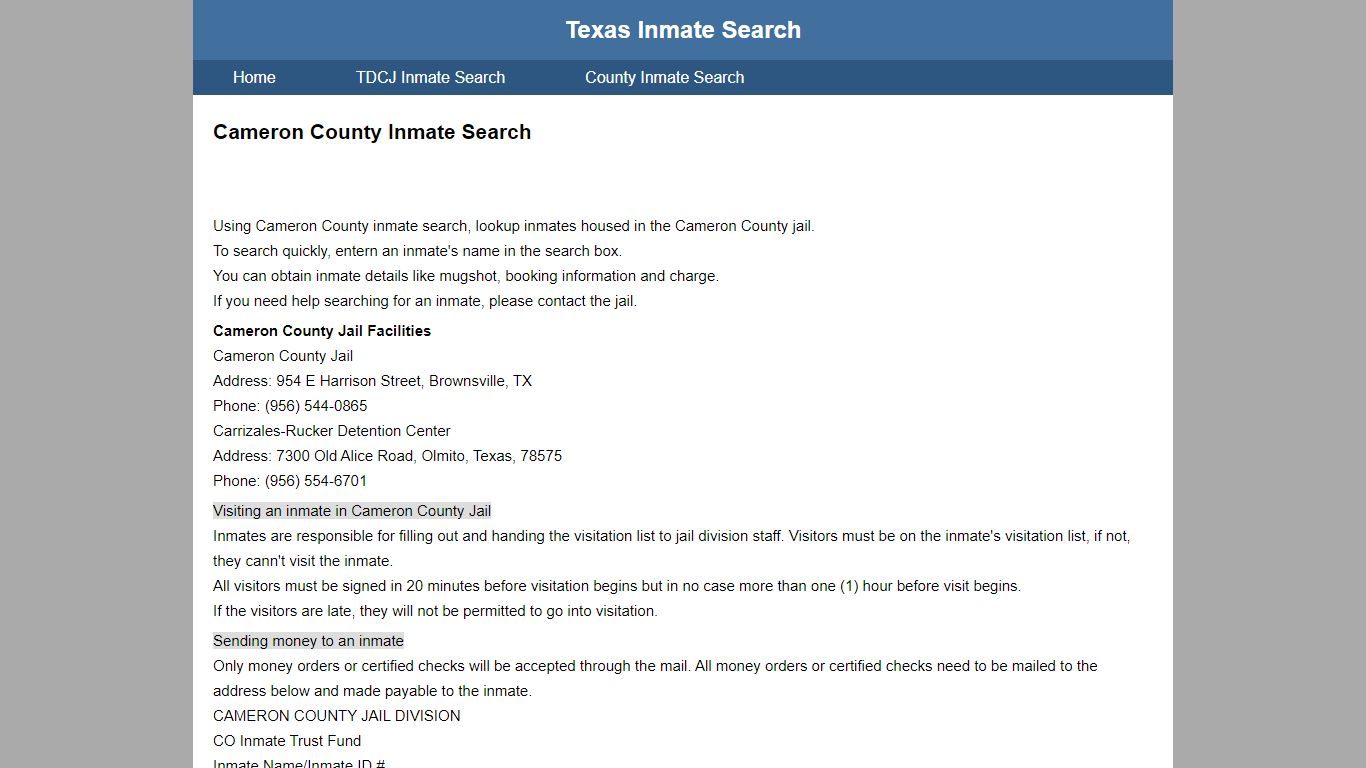 Cameron County Jail Inmate Search