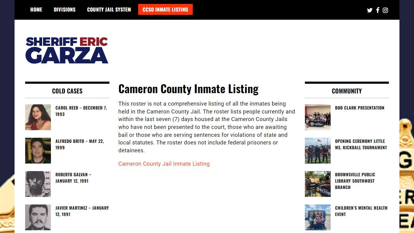 Cameron County Inmate Listing - Sheriff Eric Garza